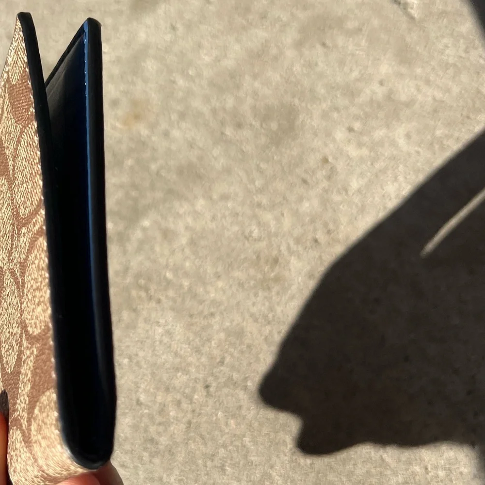 Coach Slim Clip Billfold Card Hold Wallet Brown Classic Canvas Blue Leather - Picture 7 of 12